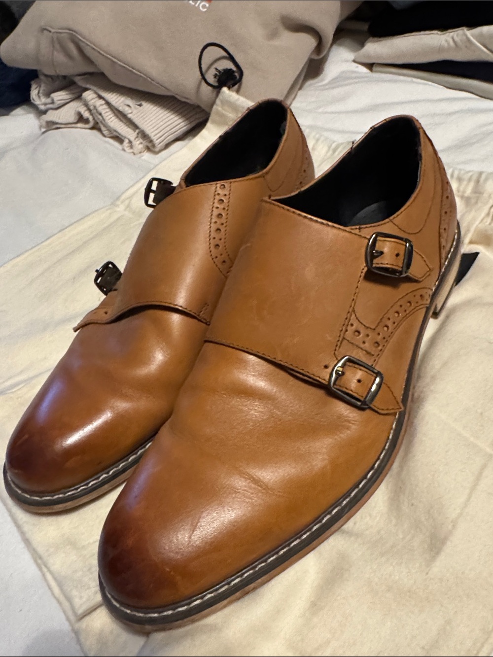 Bar III Men's Tan Double Monk Strap Leather Shoes
